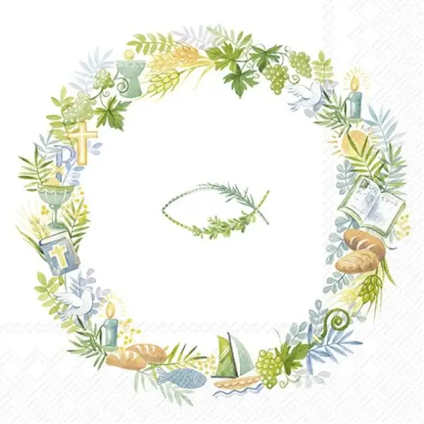 Servietten "Christlicher Kranz" – 20 Stück (33x33 cm) – Aquarell-Design für Kommunion & Konfirmation