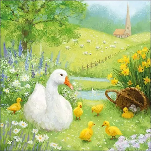 20 napkins duck family at the pond / spring / easter farm animals table decoration 33cm
