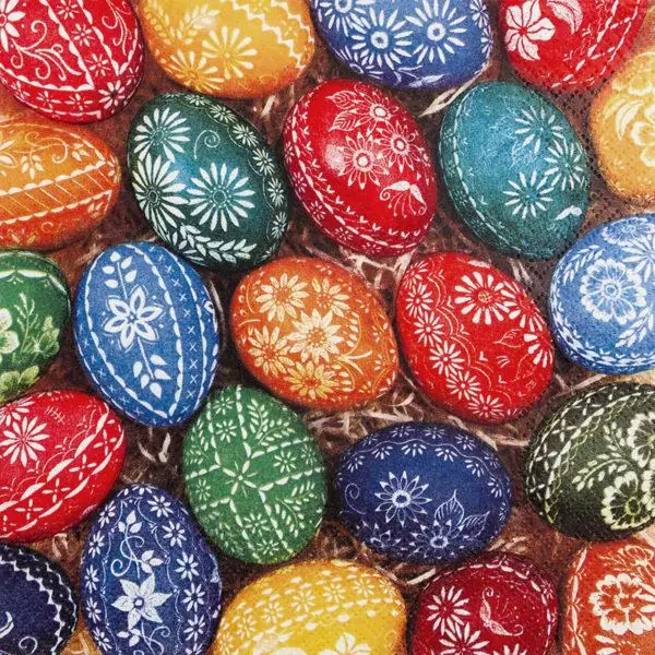 20 napkins scratched and hand-painted Easter eggs for Easter as a table decoration 33cm