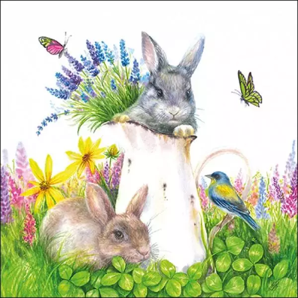 20 napkins rabbit and birds in spring on the meadow at Easter 33cm