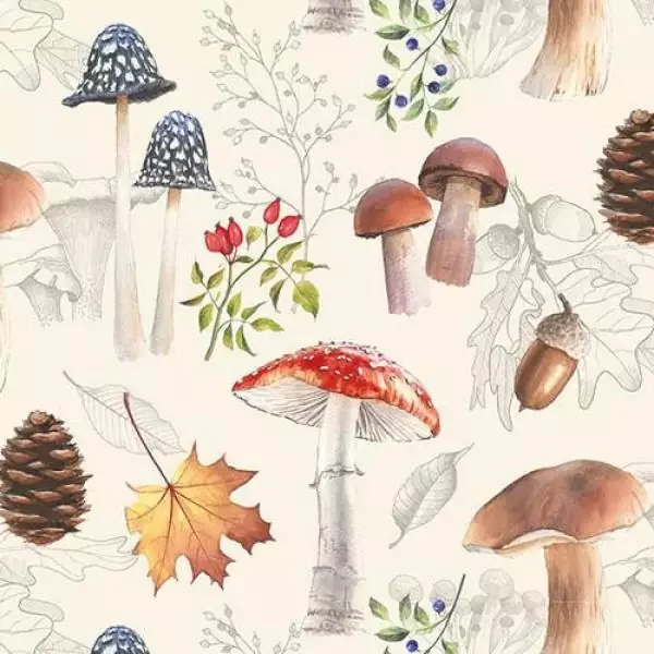 20 napkins autumn mushrooms in the forest fly agaric porcini mushroom leaves and cones 33cm