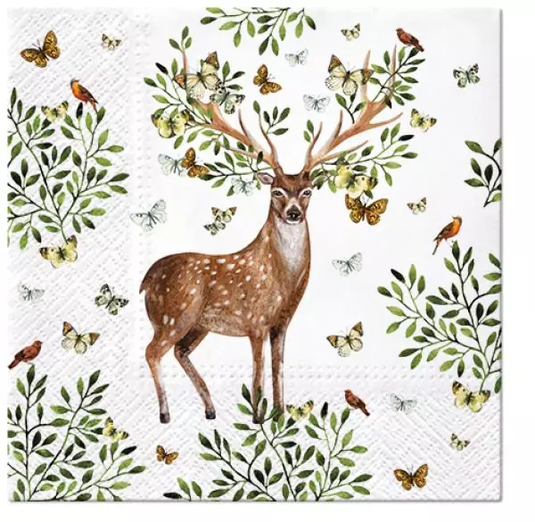 20 napkins deer with leaves in antlers, hunting, autumn as table decoration 33cm