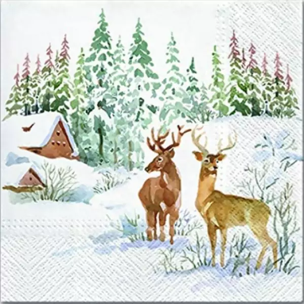 20 Servietten Hirsche im Schnee im Wald Tiere Winter Weihnachten 33cm