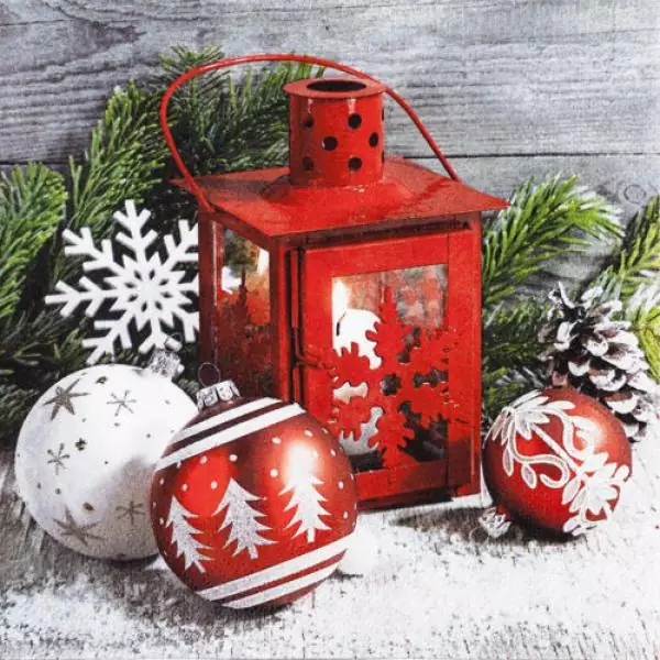 20 napkins lantern in the snow with Christmas balls and stars as a table decoration 33cm
