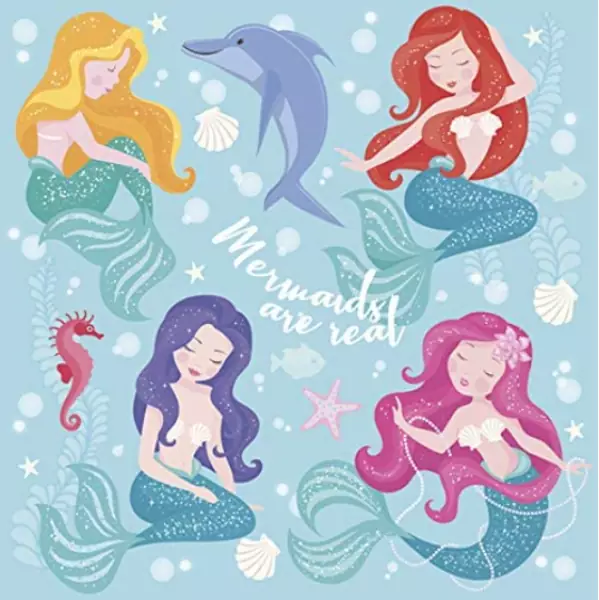 20 Servietten Meerjungfrau mit Delfin und Seepferdchen zum Kindergeburtstag als Tischdeko 33cm