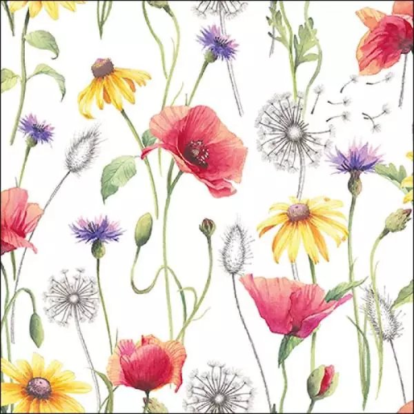 20 napkins poppies and dandelion flowers spring summer table decoration 33cm