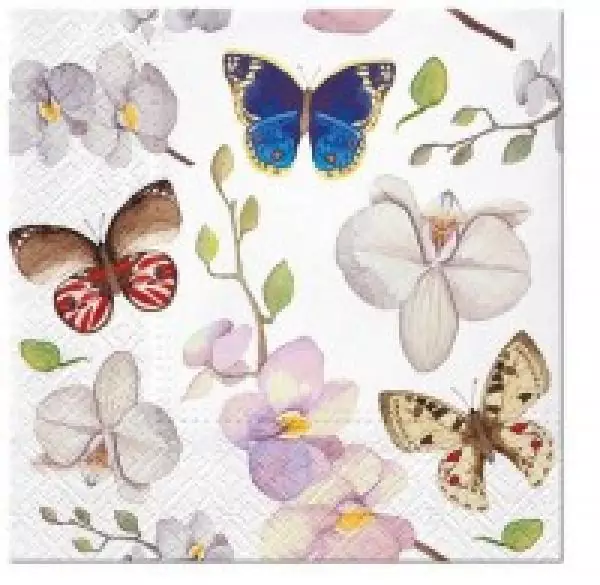 20 Servietten Orchidee und Schmetterlinge Vintage 33cm
