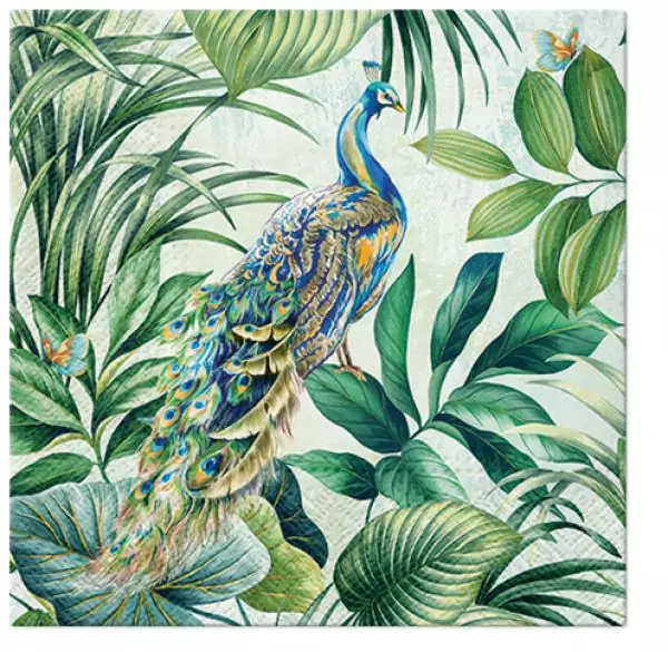 20 napkins peacock in the jungle Tropical leaves as a table decoration 33cm