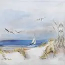 20 Design-Servietten „Meeresbrise“ – Maritimes Aquarell mit Segelschiff & Dünen – 33x33 cm