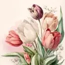 20 Premium Papierservietten Tulpen-Bouquet – Kunstvolles Aquarell-Design in Pastell, 33x33 cm