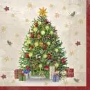 20 napkins colorfully decorated Christmas tree with gifts for Christmas in cream 33cm as table decoration