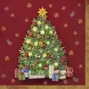 20 napkins colorfully decorated Christmas tree with gifts for Christmas in red 33cm as table decoration