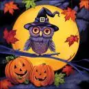 20 Servietten Halloween – Eule mit Hexenhut & fröhliche Kürbisse | Tischdeko