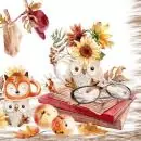 20 napkins owls in autumn with apple and sunflower in vintage 33cm