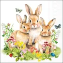 20 Servietten Ostern – Hasenfamilie im Gras mit Ostereiern & Frühlingsblumen | Tischdeko Frühling