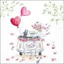 20 Servietten Hochzeit & Liebe, gemaltes Hochzeitsauto mit roten Herz-Ballons und Just Married