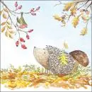 20 Servietten „Igel mit Pilz und Meise“ – liebevolle Waldszene als herbstliche Tischdeko