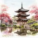 220 Servietten Japanischer Garten mit Tempel im See, Japan, Asien