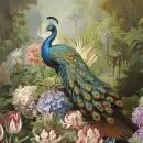 20 Servietten majestätischer Pfau in einer Welt voller Blumen – edle Tischdeko