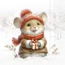 20 Servietten Weihnachtsmaus mit Mütze, Schal & Geschenk