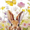20 Servietten Ostern gemalter Hase in eine Wiese mit vielen Blüten im Frühling