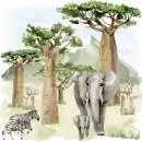 20 napkins safari in Africa with zebras and elephants under trees 33cm as table decoration