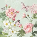 20 Servietten Schmetterlinge, Rosen und Blumen auf dezentem Hintergrund 33cm