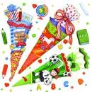 20 Servietten Schulanfang – Viele bunte Schultüten als fröhliche Tischdeko