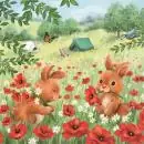 20 napkins of cute bunnies in the poppy field at the campsite 33cm as table decorations