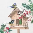 20 napkins birds in winter at the birdhouse with berries as table decorations 33cm