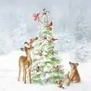 20 Servietten Waldtiere am Weihnachtsbaum im Schnee – festliche Tischdeko