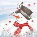 20 Servietten Weihnachten Fröhlicher Schneemann mit Vögel als Tischdeko 33cm