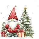 Servietten Weihnachten 20 Stück – Gnom Tomte mit Geschenken am Weihnachtsbaum