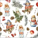 20 Servietten Weihnachten Nostalgie und Vintage, Kinder, Schneemann, Schlitten und Zapfen