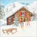 20 Servietten Weihnachten Skihütte im Winter mit Ski und Schlitten als Tischdeko 33cm