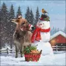 20 Servietten Weihnachten und Winter Esel mit Schneemann und Futterkorb als Tischdeko 33cm