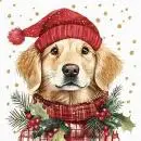 Servietten Weihnachten 20 Stück – Hund mit Schal, Mütze & Beerenkranz