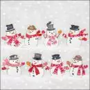 20 Servietten Winter, lustige tanzende Schneemänner mit Schal als Tischdeko 33cm