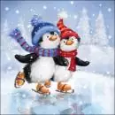 20 Servietten Winter Pinguine auf Schlittschuhe 33 x 33