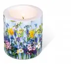 1 Candle Spring flowers Size d 9cm, h 10cm