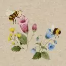 25 Servietten Glockenblumen und Bienen auf grau Recycling 24x24 cm