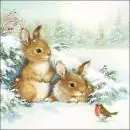 20 napkins rabbit and bird robin in winter in the snow as a table decoration 33cm