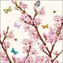 20 Servietten Kirschblüte im Frühling und Schmetterlinge 33cm als Tischdeko