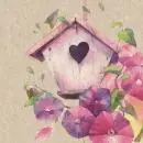 20 Servietten recycling Vogelhaus mit Blumen 33cm