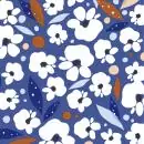 20 Servietten weiße Blumen auf blau 24cm