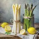 Premium Servietten "Spargelzeit" – Weißer & Grüner Spargel mit Zitronen – 20 Stück, 33x33 cm