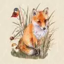 20 Servietten Fuchs im Gras im Herbst mit Pilzen, Schnecken und Vögeln als Tischdeko 33cm