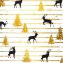 20 napkins deer in winter forest with fir tree gold and black 33cm