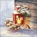 20 napkins winter Christmas bird Robin on lantern in the snow as table decoration 33cm